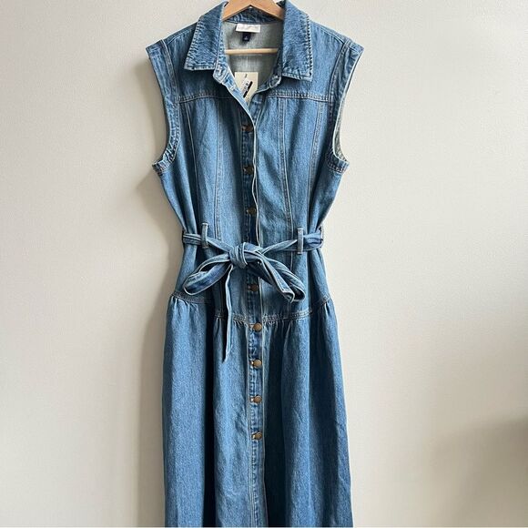 Universal thread Tie-Waist Midi A-Line Dress Indigo Plus size 16 NWT - Picture 2 of 9